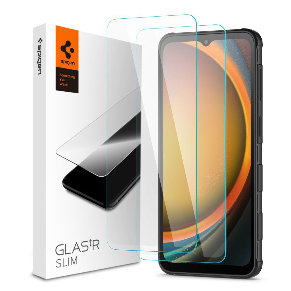 Προστατευτική μεμβράνη οθόνης Spigen GlastR Slim για Samsung Galaxy XCover7 Pro / Xcover7 G556, Ασφαλισμένο γυαλί, Πλήρης κόλλα, Σετ 2 τεμαχίων AGL09407