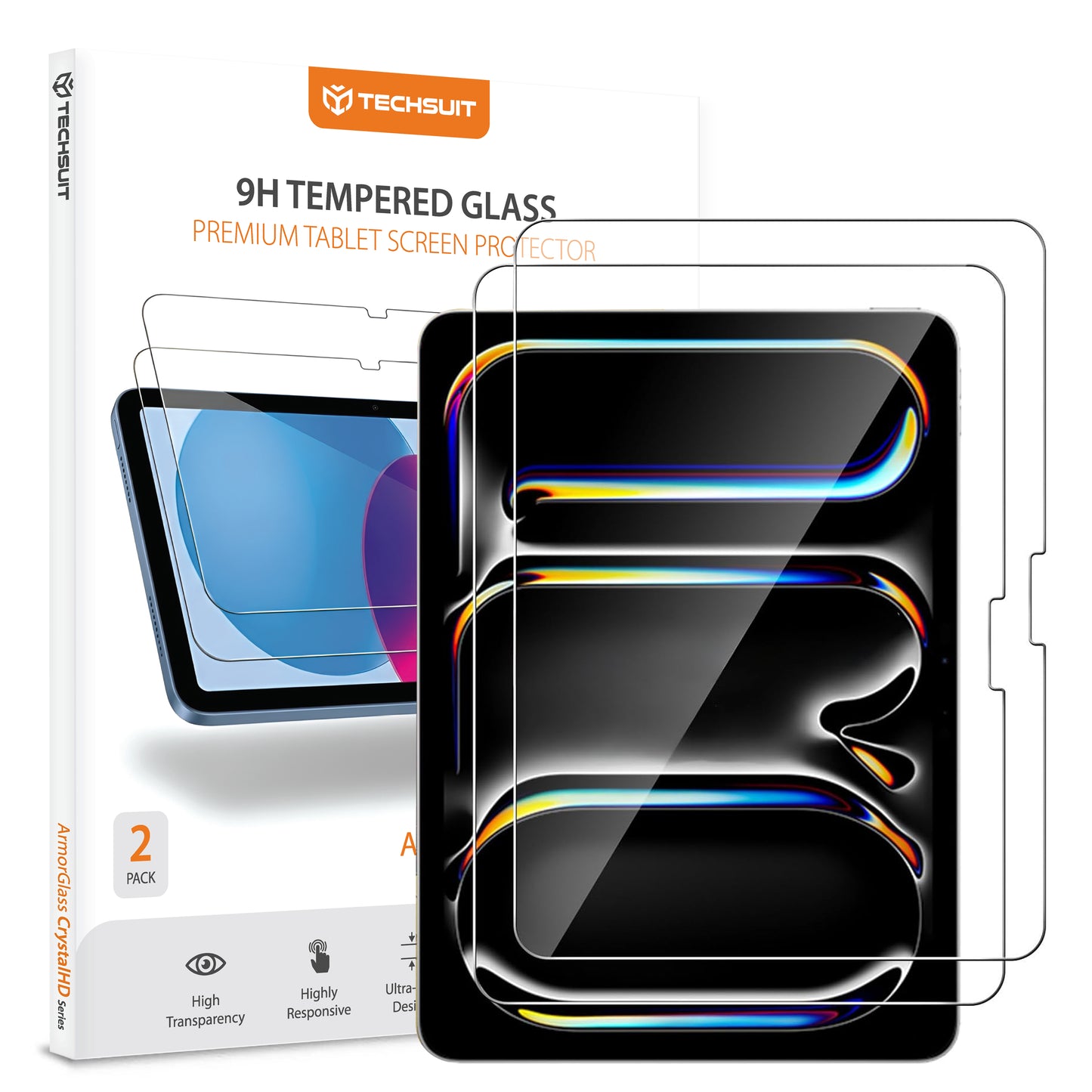 Προστατευτική Μεμβράνη Οθόνης Techsuit ArmorGlass CrystalHD για Apple iPad Pro 11 (2024), Ενισχυμένο Γυαλί, Πλήρης Κόλληση, Σετ 2 τεμαχίων