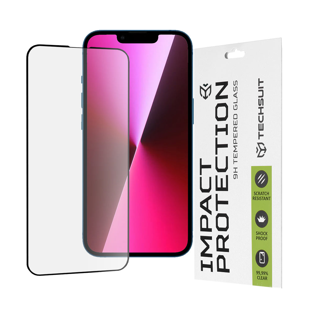 Προστατευτική μεμβράνη οθόνης Techsuit M2 για Apple iPhone 17e / 16e / 14 / 13 Pro, Ασφαλισμένο γυαλί, Full Glue, 111D, Μαύρο