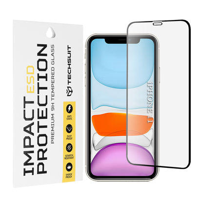 Προστατευτική μεμβράνη οθόνης Techsuit για Apple iPhone 11 / XR, Ασφαλισμένο γυαλί, Πλήρης κόλλα, Μαύρο