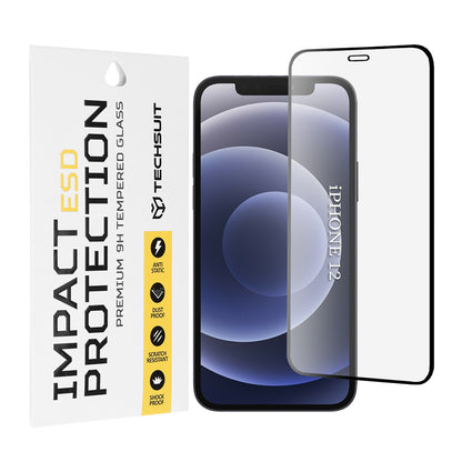 Προστατευτική μεμβράνη οθόνης Techsuit για Apple iPhone 12 / 12 Pro, Ασφαλισμένο γυαλί, Πλήρης κόλλα, Μαύρο