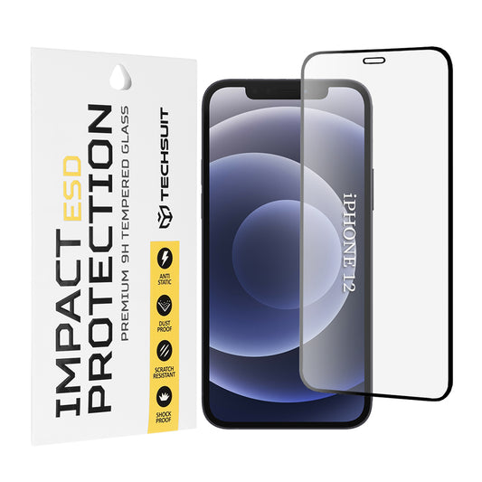 Προστατευτική μεμβράνη οθόνης Techsuit για Apple iPhone 12 / 12 Pro, Ασφαλισμένο γυαλί, Πλήρης κόλλα, Μαύρο