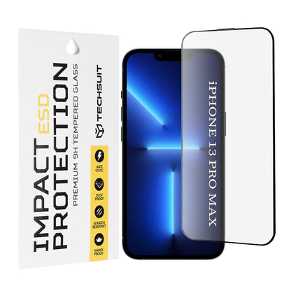 Προστατευτική μεμβράνη οθόνης Techsuit για Apple iPhone 13 Pro Max, Ασφαλισμένο γυαλί, Πλήρης κόλλα, Μαύρο