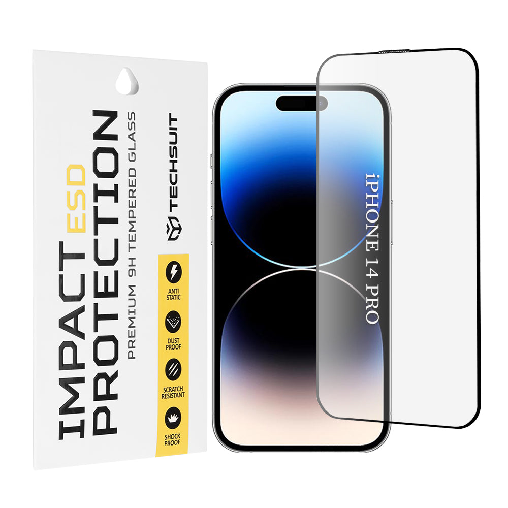 Προστατευτική μεμβράνη οθόνης Techsuit για Apple iPhone 14 Pro, Ασφαλισμένο γυαλί, Πλήρης κόλλα, Μαύρο