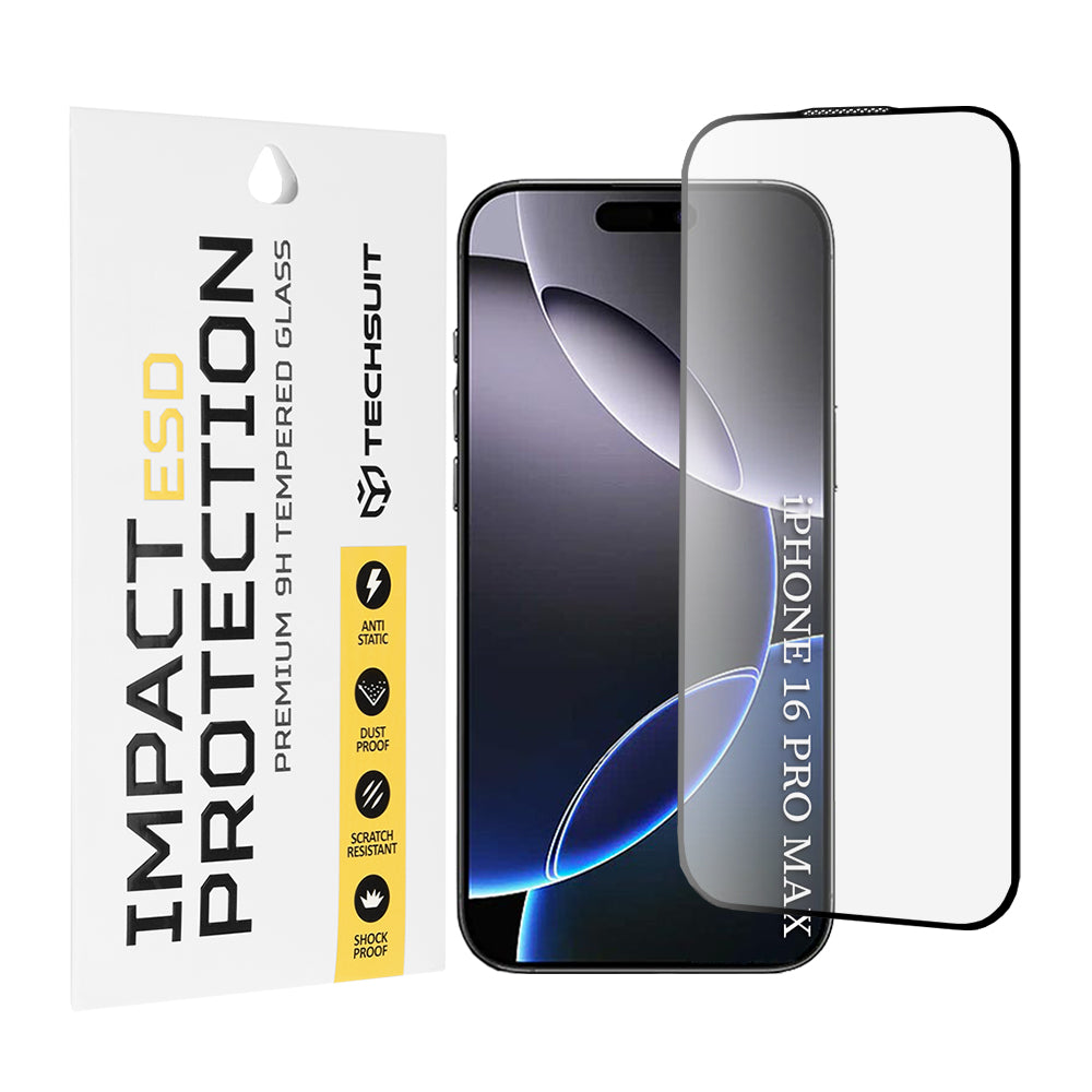 Προστατευτική μεμβράνη οθόνης Techsuit για Apple iPhone 16 Pro Max, Ασφαλισμένο γυαλί, Πλήρης κόλλα, Μαύρο