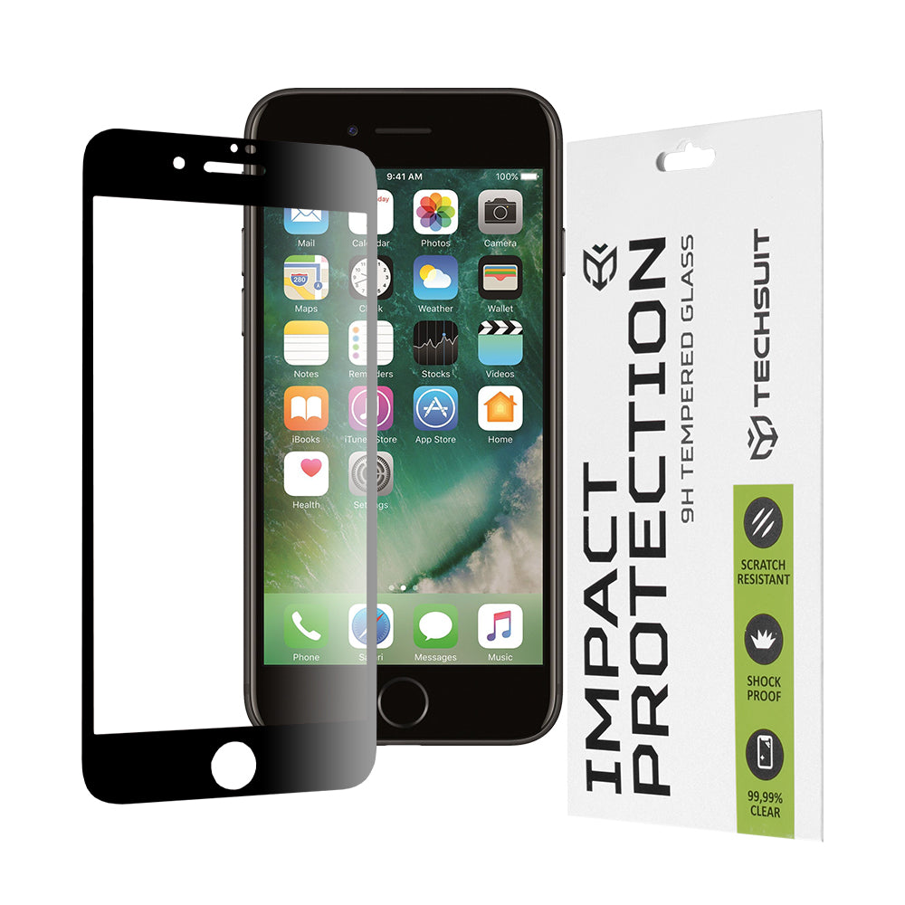 Techsuit Screen Protector Film for Apple iPhone SE (2022) / SE (2020) / 8 / 7, Tempered Glass, Full Glue, 111D, Black