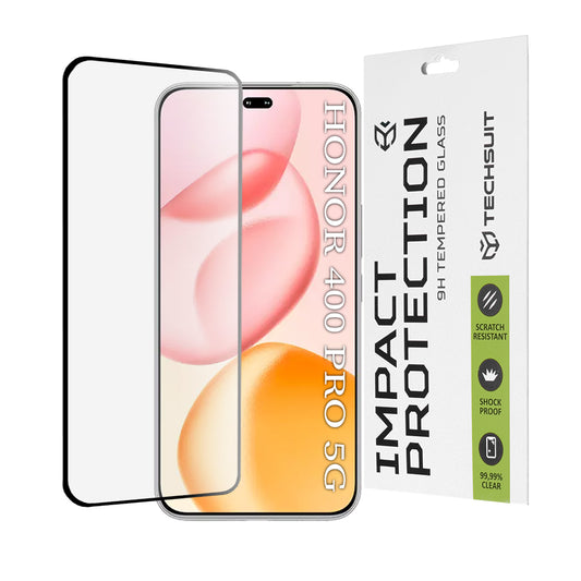 Προστατευτική μεμβράνη οθόνης Techsuit για Honor 400 Pro, Ασφαλισμένο γυαλί, Full Glue, 111D, Μαύρο