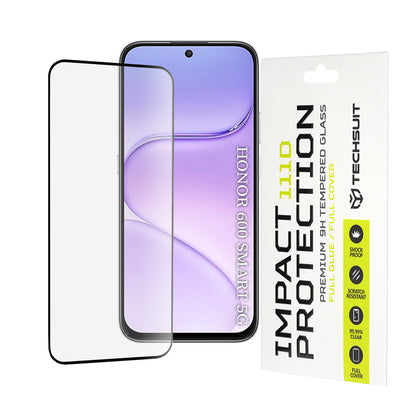 Techsuit Screen Protector Film for Honor 600 Smart, Tempered Glass, Full Glue, 111D, Black