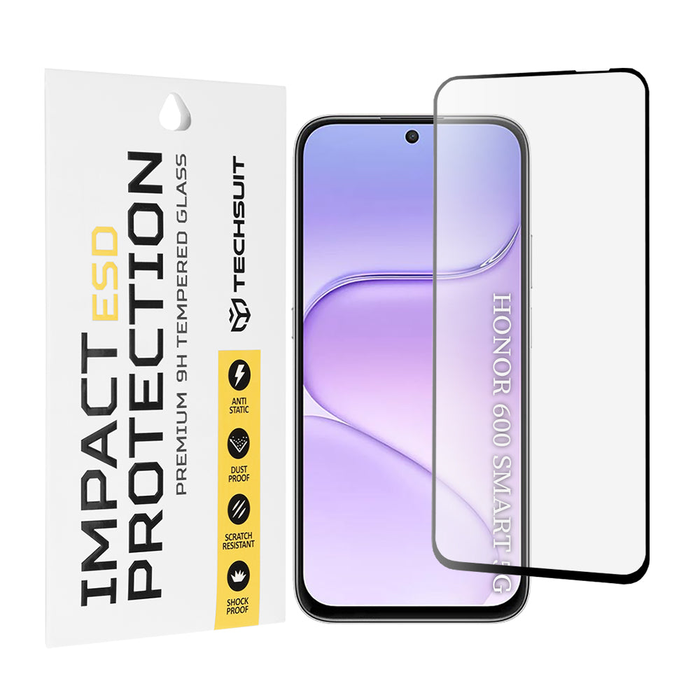 Προστατευτική μεμβράνη οθόνης Techsuit για Honor 600 Smart, ασφαλισμένο γυαλί, πλήρης κόλλα, μαύρο