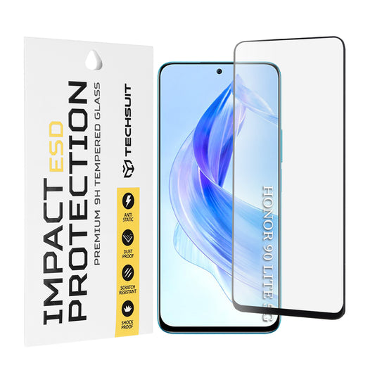 Προστατευτική μεμβράνη οθόνης Techsuit για Honor 90 Lite, ασφαλισμένο γυαλί, πλήρης κόλλα, μαύρο