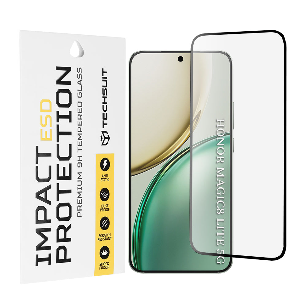 Προστατευτική Μεμβράνη Οθόνης Techsuit για Honor Magic8 Lite, Ενισχυμένο Γυαλί, Πλήρης Κόλληση, Μαύρη