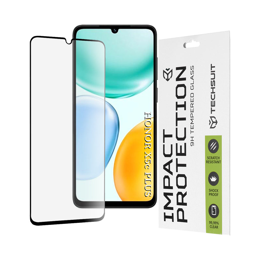 Προστατευτική Μεμβράνη Οθόνης Techsuit για Honor X5c Plus, Ενισχυμένο Γυαλί, Full Glue, 111D, Μαύρη