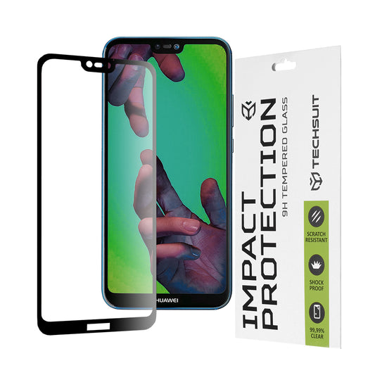 Προστατευτική μεμβράνη οθόνης Techsuit για Huawei P20 Lite, Ασφαλισμένο γυαλί, Full Glue, 111D, Μαύρο