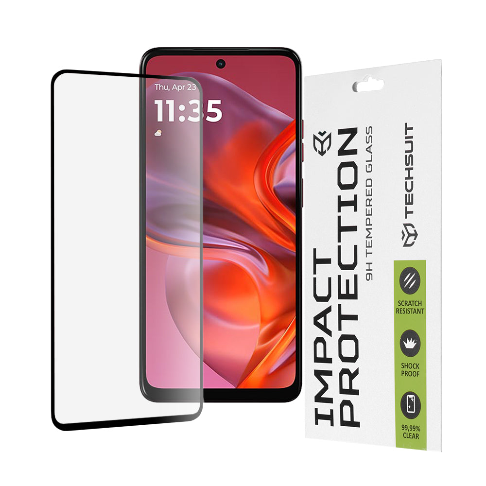 Προστατευτική μεμβράνη οθόνης Techsuit για Motorola Moto E15 / G05, Ασφαλισμένο γυαλί, Full Glue, 111D, Μαύρο