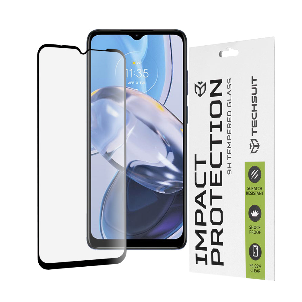 Προστατευτική μεμβράνη οθόνης Techsuit για Motorola Moto E22i / E22, Ασφαλισμένο γυαλί, Full Glue, 111D, Μαύρο