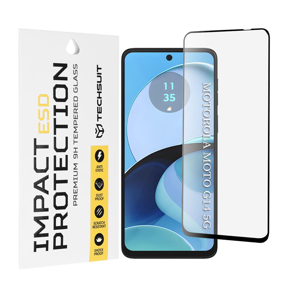 Προστατευτική μεμβράνη οθόνης Techsuit για Motorola Moto G64 / G54 Power Edition / G14 / G54, Ασφαλισμένο γυαλί, Πλήρης κόλλα, Μαύρο