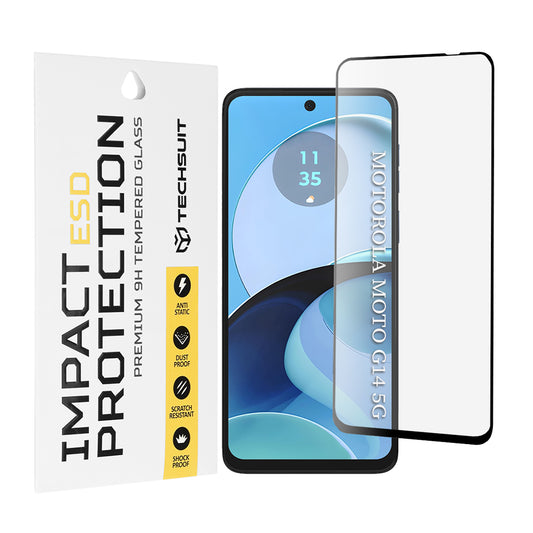 Προστατευτική μεμβράνη οθόνης Techsuit για Motorola Moto G64 / G54 Power Edition / G14 / G54, Ασφαλισμένο γυαλί, Πλήρης κόλλα, Μαύρο