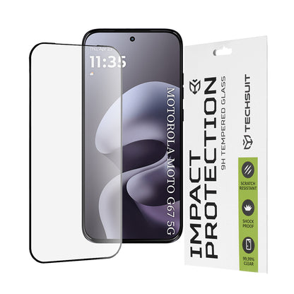 Προστατευτική Μεμβράνη Οθόνης Techsuit για Motorola Moto G77 / G67, Ενισχυμένο Γυαλί, Full Glue, 111D, Μαύρη