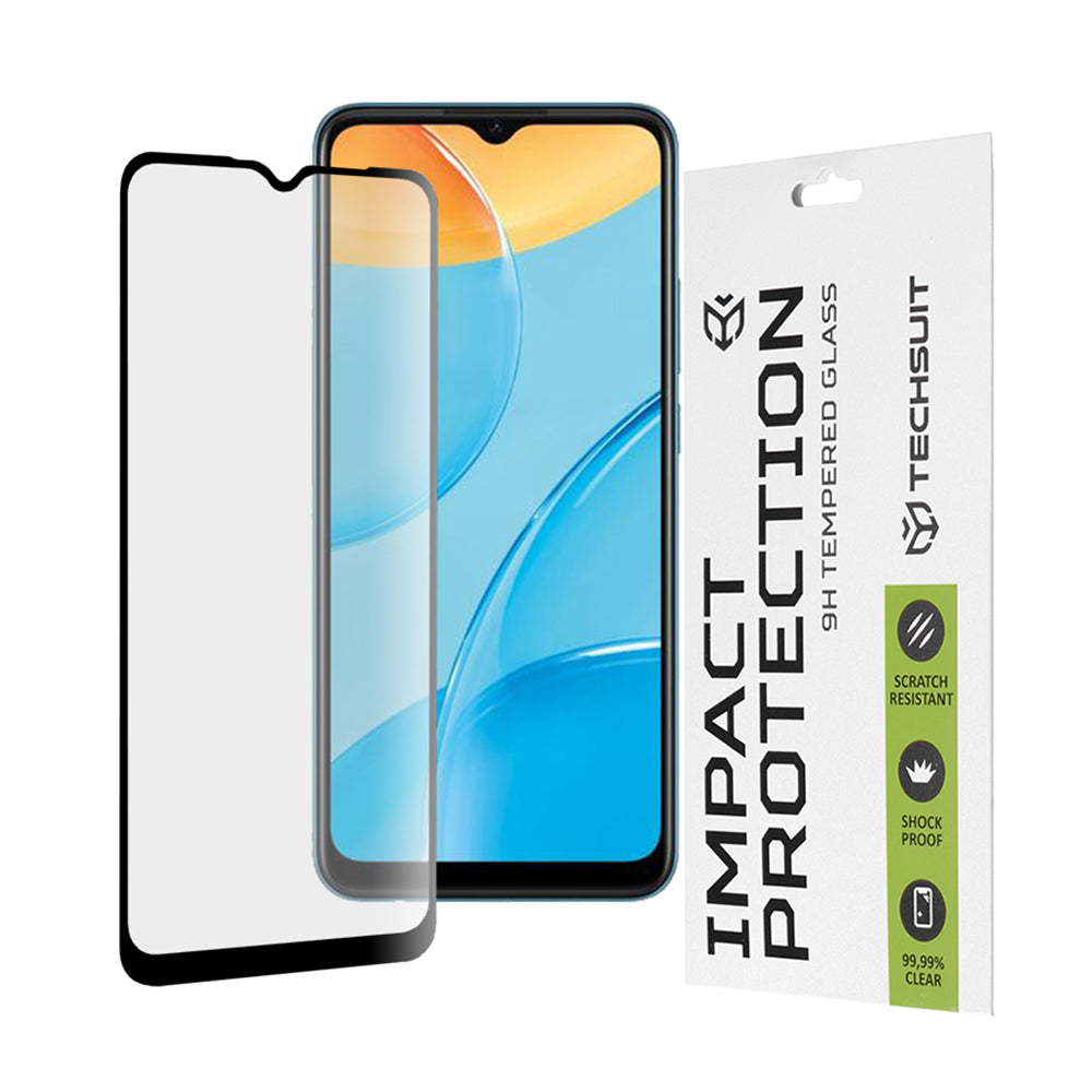Techsuit Screen Protector Film for Oppo A16s / A54s / A16 / A15s / A15, Tempered Glass, Full Glue, 111D, Black