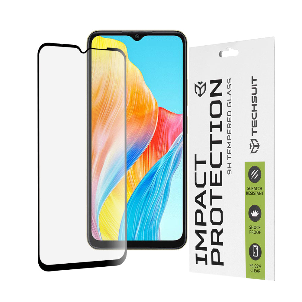 Techsuit Screen Protector Film for Oppo A18 / A38, Tempered Glass, Full Glue, 111D, Black