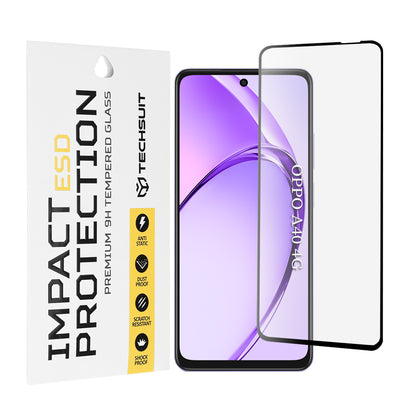 Προστατευτική μεμβράνη οθόνης Techsuit για Oppo A3 4G / A3 5G, Ασφαλισμένο γυαλί, Πλήρης κόλλα, Μαύρο