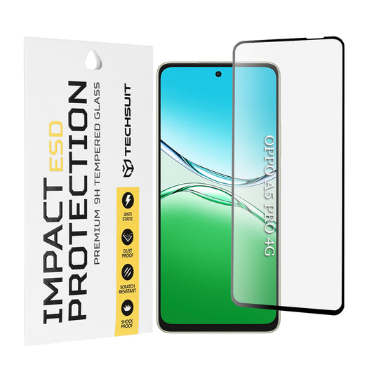 Προστατευτική μεμβράνη οθόνης Techsuit για Oppo A5 Pro 4G / A5 Pro, Ασφαλισμένο γυαλί, Πλήρης κόλλα, Μαύρο