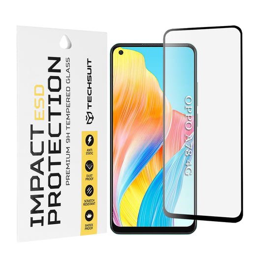 Προστατευτική μεμβράνη οθόνης Techsuit για Oppo A78 4G, Ασφαλισμένο γυαλί, Πλήρης κόλλα, Μαύρο