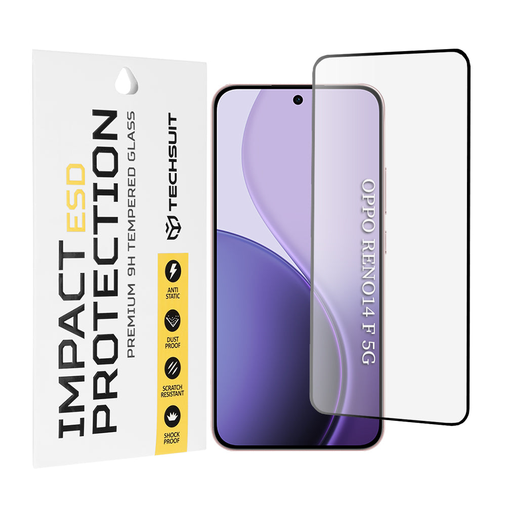 Προστατευτική μεμβράνη οθόνης Techsuit για Oppo Reno14 FS 5G / Reno14 F, Ασφαλισμένο γυαλί, Πλήρης κόλλα, Μαύρο