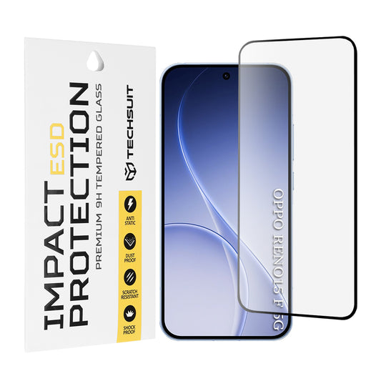 Προστατευτική μεμβράνη οθόνης Techsuit για Oppo Reno15 FS / Reno15 F, Ασφαλισμένο γυαλί, Πλήρης κόλλα, Μαύρο