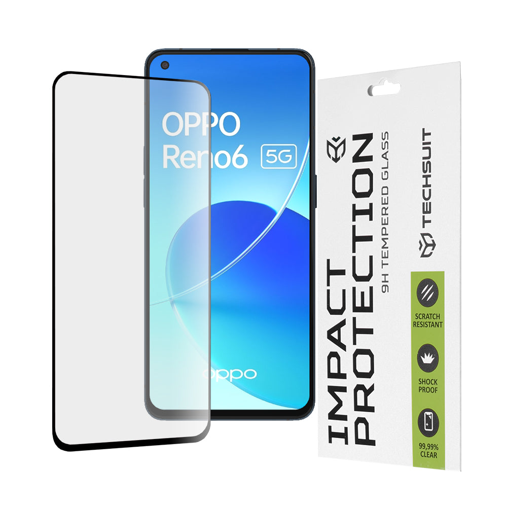 Προστατευτική μεμβράνη οθόνης Techsuit για Oppo Reno6 5G, Ασφαλισμένο γυαλί, Full Glue, 111D, Μαύρο