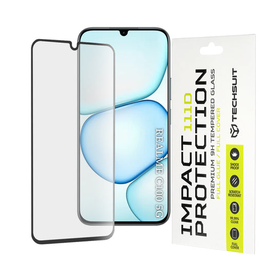 Προστατευτική μεμβράνη οθόνης Techsuit για Realme C100 5G, Ασφαλισμένο γυαλί, Full Glue, 111D, Μαύρο
