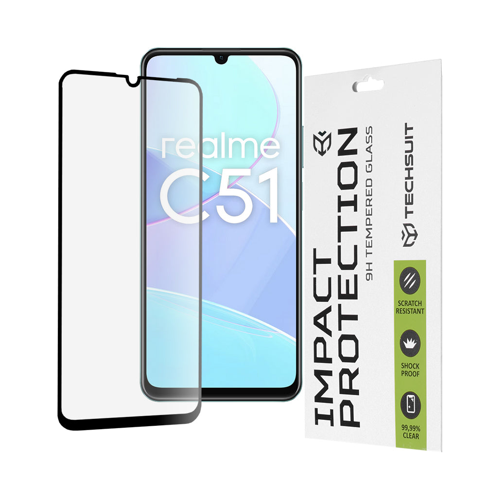 Προστατευτική μεμβράνη οθόνης Techsuit για Realme Note 50 / C51, Ασφαλισμένο γυαλί, Full Glue, 111D, Μαύρο