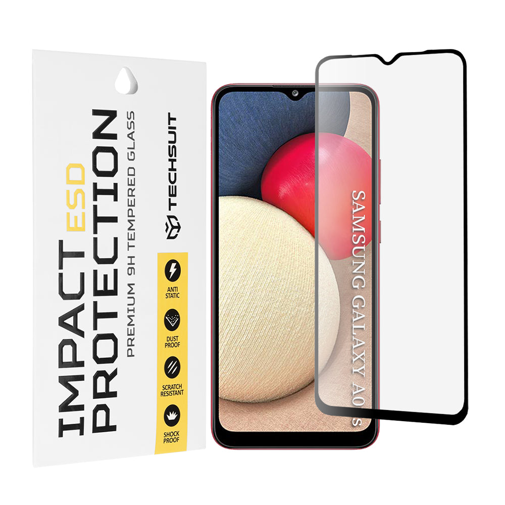 Προστατευτική μεμβράνη οθόνης Techsuit για Samsung Galaxy A04e A042 / M04 M045 / A03 A035 / A03 Core A032, Ασφαλισμένο γυαλί, Πλήρης κόλλα, Μαύρο