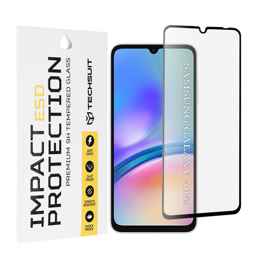 Προστατευτική μεμβράνη οθόνης Techsuit για Samsung Galaxy A05s A057, ασφαλισμένο γυαλί, πλήρης κόλλα, μαύρο