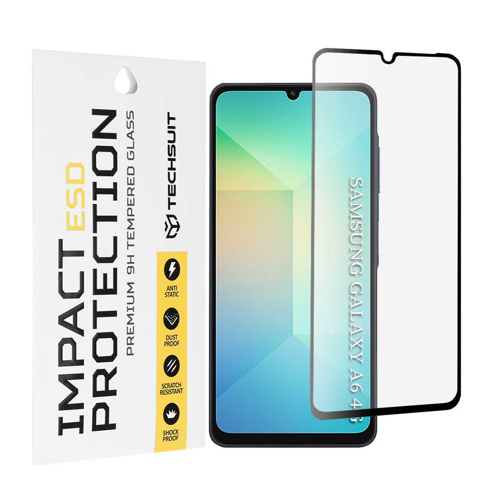 Προστατευτική μεμβράνη οθόνης Techsuit για Samsung Galaxy A06 A065, Ασφαλισμένο γυαλί, Πλήρης κόλλα, Μαύρο