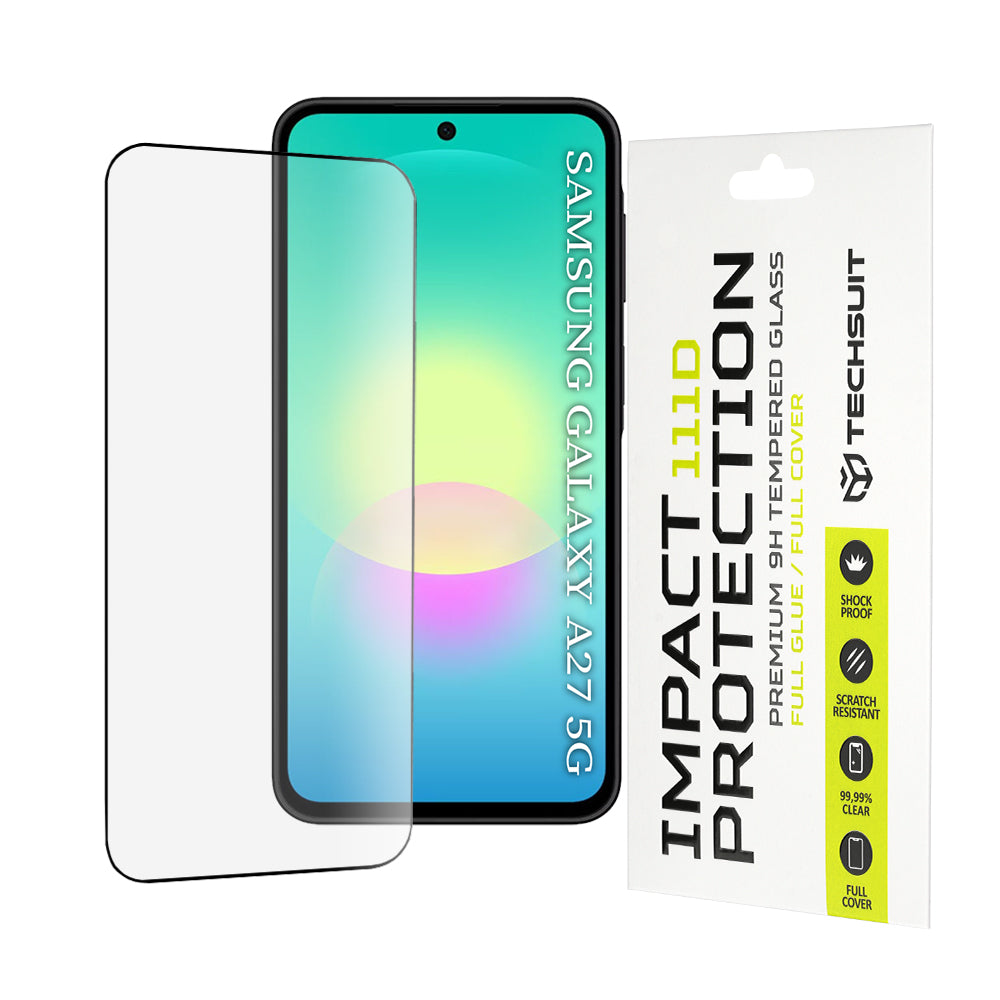 Προστατευτική μεμβράνη οθόνης Techsuit για Samsung Galaxy A27 5G, Ασφαλισμένο γυαλί, Full Glue, 111D, Μαύρο