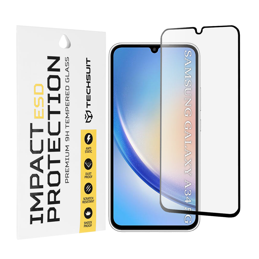 Προστατευτική μεμβράνη οθόνης Techsuit για Samsung Galaxy A34 A346, ασφαλισμένο γυαλί, πλήρης κόλλα, μαύρο