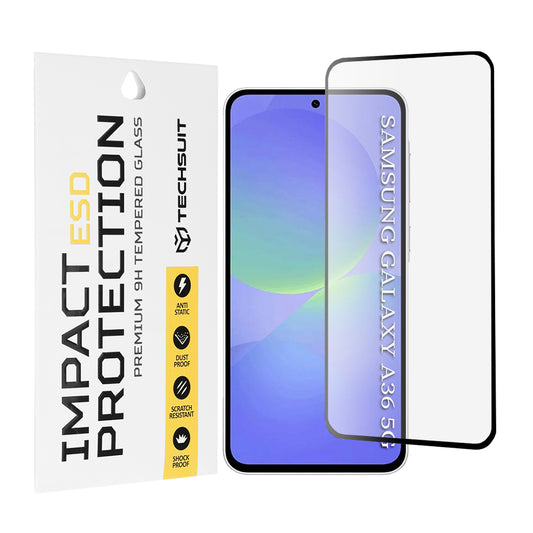 Προστατευτική μεμβράνη οθόνης Techsuit για Samsung Galaxy A56 A566 / A36 A366, Ασφαλισμένο γυαλί, Πλήρης κόλλα, Μαύρο