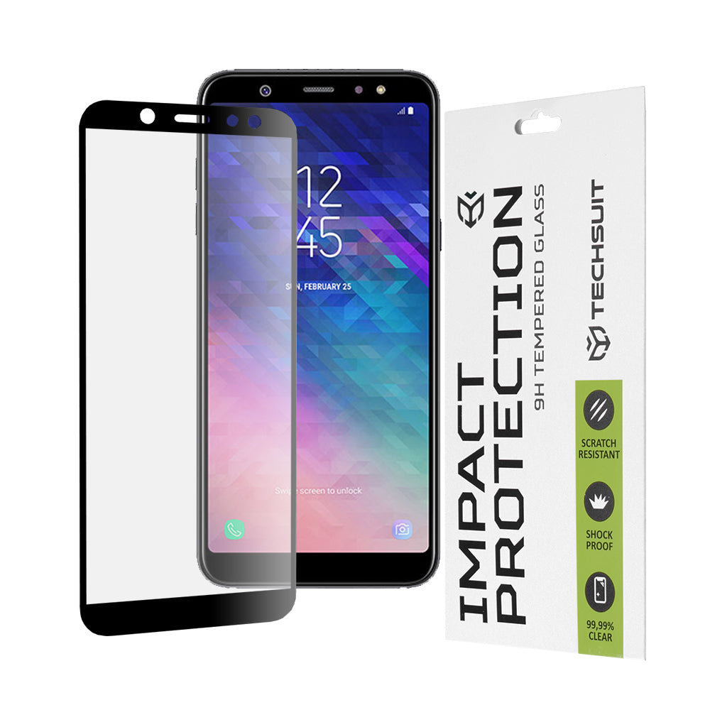 Προστατευτική μεμβράνη οθόνης Techsuit για Samsung Galaxy A6 Plus (2018) A605, Ασφαλισμένο γυαλί, Full Glue, 111D, Μαύρο