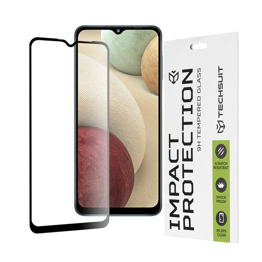 Προστατευτική μεμβράνη οθόνης Techsuit για Samsung Galaxy F12 F127 / A12 Nacho A127 / M02 M022 / M12 M127, Ασφαλισμένο γυαλί, Full Glue, 111D, Μαύρο