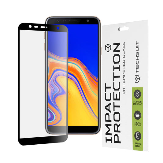 Προστατευτική μεμβράνη οθόνης Techsuit για Samsung Galaxy J6+ J610 / J4 Plus (2018) J415, Ασφαλισμένο γυαλί, Full Glue, 111D, Μαύρο