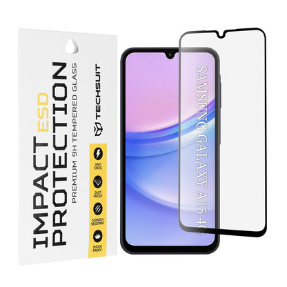 Προστατευτική μεμβράνη οθόνης Techsuit για Samsung Galaxy M15 / A15 5G A156 / A15 A155, Ασφαλισμένο γυαλί, Πλήρης κόλλα, Μαύρο