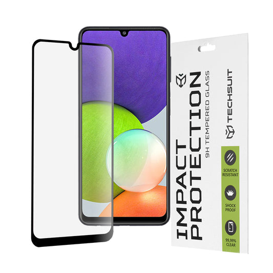 Προστατευτική μεμβράνη οθόνης Techsuit για Samsung Galaxy M22 M225 / A22 A225, Ασφαλισμένο γυαλί, Full Glue, 111D, Μαύρο