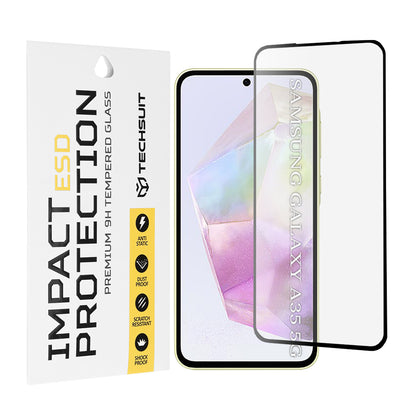 Προστατευτική μεμβράνη οθόνης Techsuit για Samsung Galaxy M35 / A55 5G A556 / A35 5G A356, Ασφαλισμένο γυαλί, Πλήρης κόλλα, Μαύρο