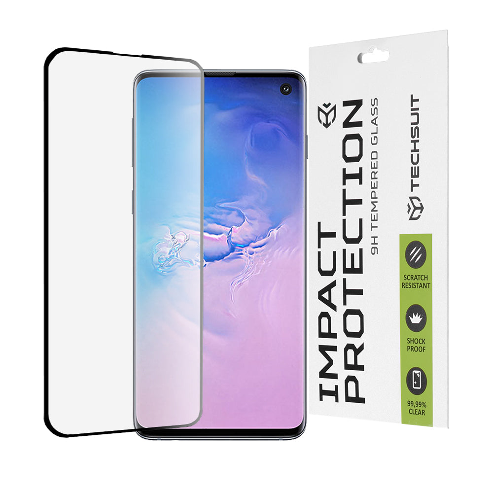 Προστατευτική μεμβράνη οθόνης Techsuit για Samsung Galaxy S10 G973, Ασφαλισμένο γυαλί, Full Glue, 111D, Μαύρο