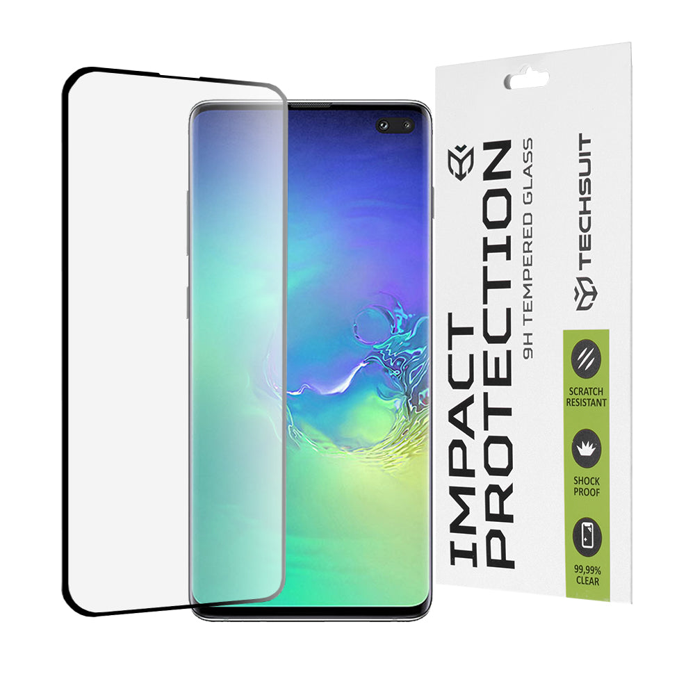 Προστατευτική μεμβράνη οθόνης Techsuit για Samsung Galaxy S10+ G975, Ασφαλισμένο γυαλί, Full Glue, 111D, Μαύρο