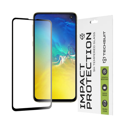 Techsuit Screen Protector Film for Samsung Galaxy S10e G970, Tempered Glass, Full Glue, 111D, Black
