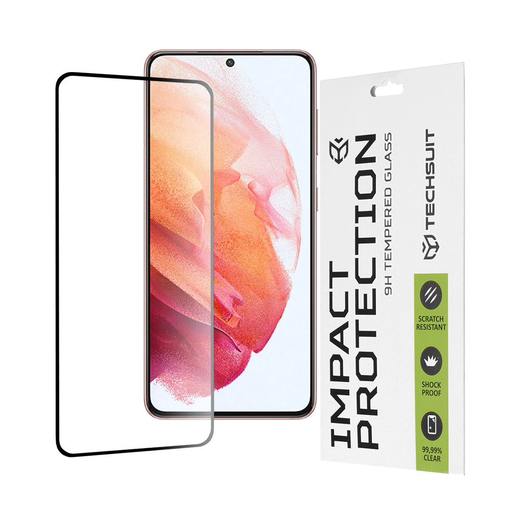 Techsuit Screen Protector Film for Samsung Galaxy S21 5G G991, Tempered Glass, Full Glue, 111D, Black