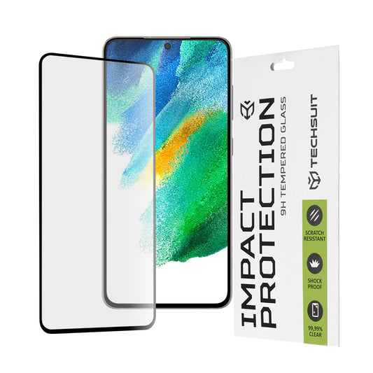 Προστατευτική μεμβράνη οθόνης Techsuit για Samsung Galaxy S21 FE 5G G990, Ασφαλισμένο γυαλί, Πλήρης κόλλα, 111D, Μαύρο