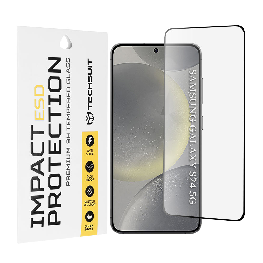Προστατευτική μεμβράνη οθόνης Techsuit για Samsung Galaxy S24 S921, Ασφαλισμένο γυαλί, Πλήρης κόλλα, Μαύρο